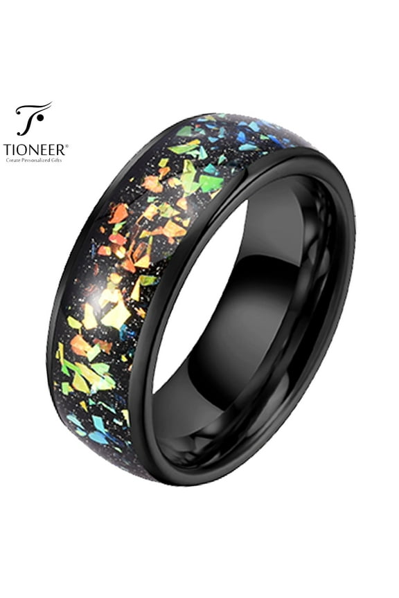 Black IP Tungsten Ring 8mm Galaxy Series w/ Opal Inlay in Different Styles Wedding Band for Men Women w/ Free Engraving Options