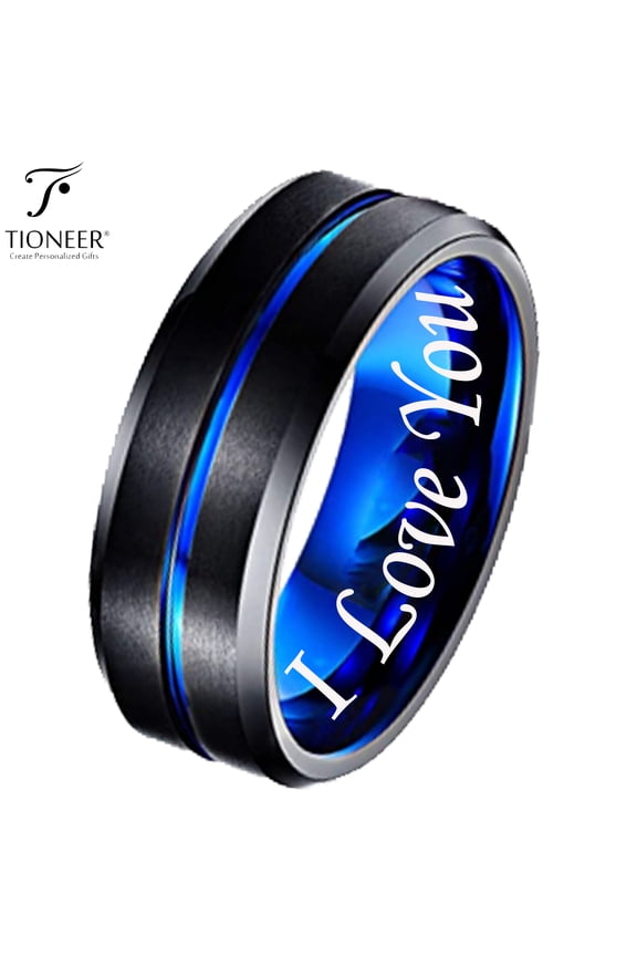 Black IP Tungsten Ring w/ Distinct Blue or Red Center Line 8mm Comfort Fitw/ Free Engraving Options