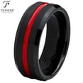 thumbnail image 1 of Tioneer Black IP Tungsten Ring w/ Distinct Blue or Red Center Line 8mm Cubic Zirconia Comfort Fit, 1 of 2