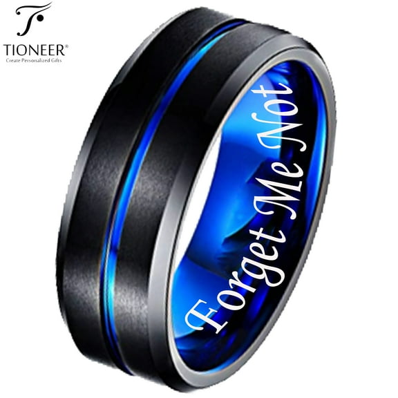 Tioneer Black IP Tungsten Ring w/ Distinct Blue or Red Center Line Diamond Comfort Fit w/ Free Engraving Options 8mm