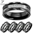 thumbnail image 1 of Tioneer Black-Silver Tungsten Carbide 8mm Brick Design w/ Black & White Cubic Zirconia Wedding Band Ring Mens Womens 8MM w/ FREE Engraving, 1 of 1