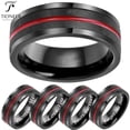 thumbnail image 1 of Tioneer Black Tungsten Carbide w/ Forged Carbon Fiber Red Groove Center Wedding Band Ring Mens Womens 8MM w/ FREE Engraving, 1 of 7