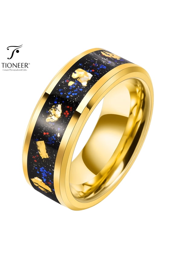 Galaxy Style Tungsten Carbide Ring w Opal & Gold leaf Inlay in 8mm or 6mm Wedding Band for Men Women