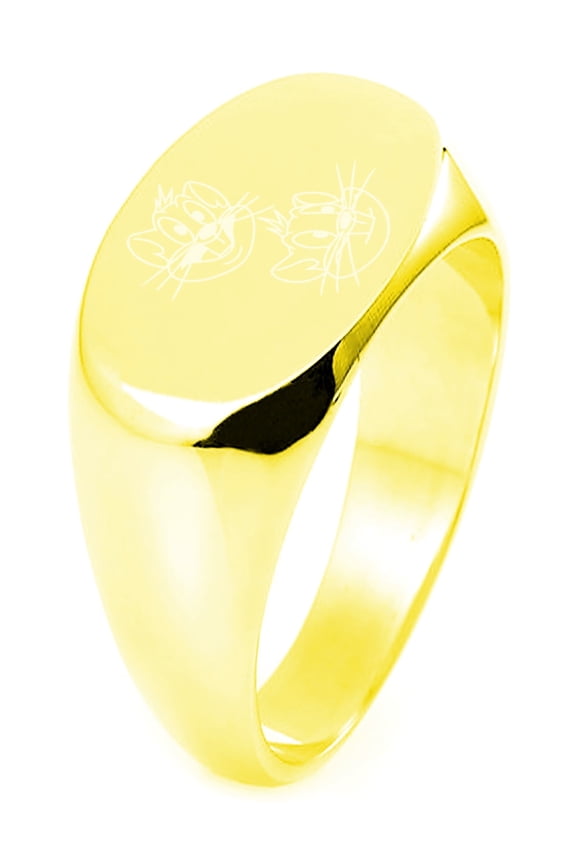 Gold Plated Sterling Silver Looney Tunes Mac & Tosh Engraved Oval Flat Top Polished Ring
