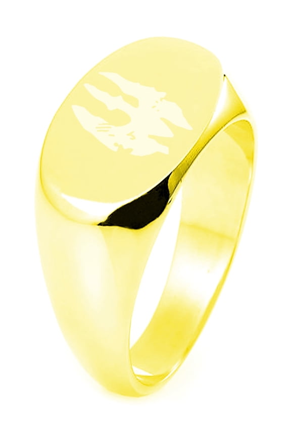 Gold Plated Sterling Silver Star Wars Adult Mandalorian Female Symbol Engraved CZ Flat Ring