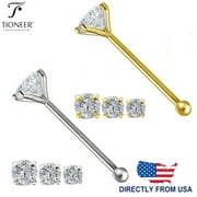 Gold RoundTioneer 14KCubic Zirconia Body Jewelry End Bone Nose Stud 25g 1mm 1.5mm 2mm