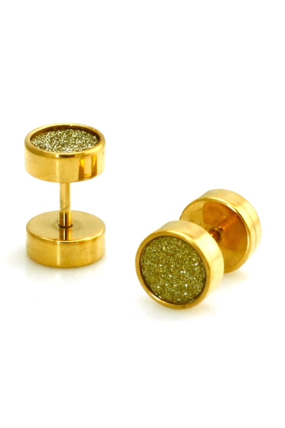 Gold Stainless Steel Silver Glitter Fake Cheater Plugs Body Jewelry