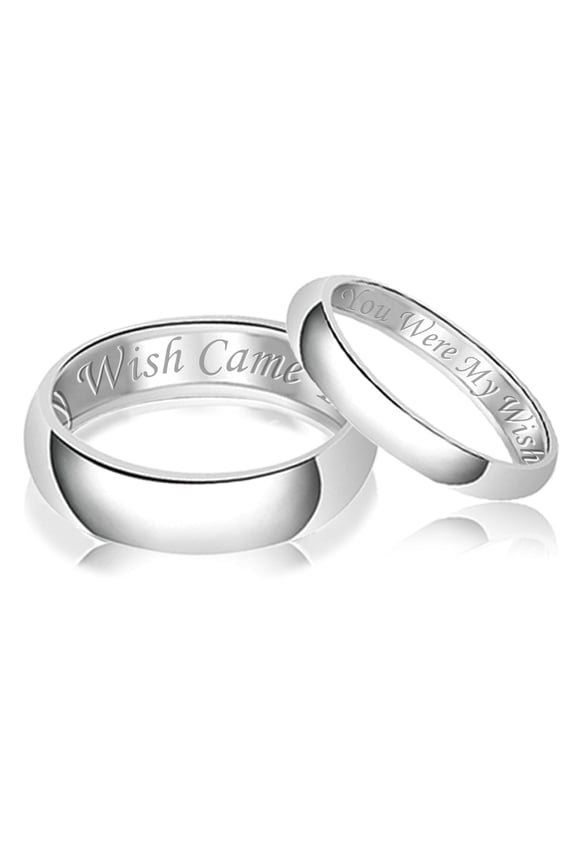 His & Her Engraved You Were My Wish Came True Men Classic Sterling Silver Wedding Band Ring
