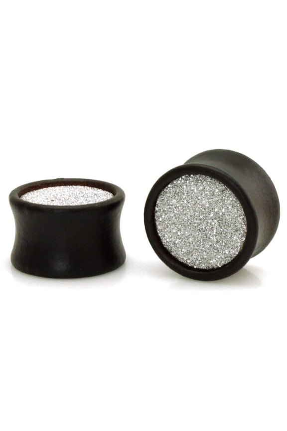 Organic Black Wood Silver Glitter Ear Expander Plugs Body Jewelry