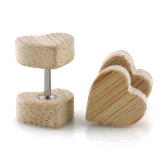 Tioneer Organic Light Wood Angel Heart Fake Cheater Plugs Body Jewelry