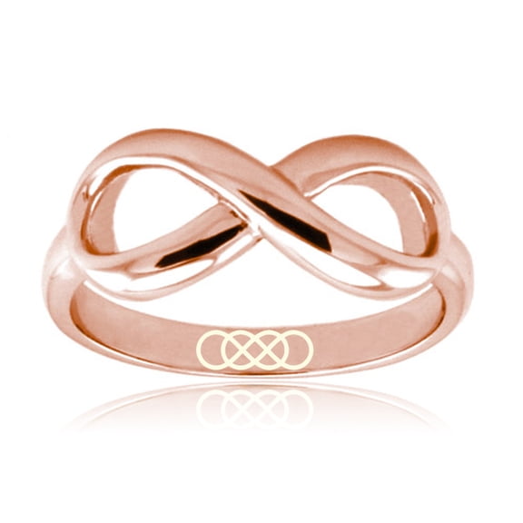 Tioneer Rose Gold Sterling Silver Adult Double Infinity Icon Female Engraved CZ Infinity Ring