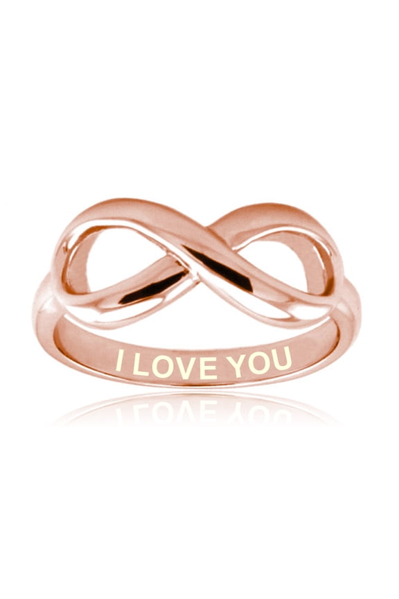 Rose Gold Sterling Silver I Love You Engraved Infinity Ring CZ Men Women
