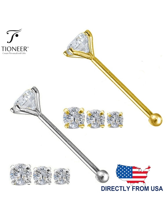 Round Cubic Zirconia 25G Nose Stud, 14K Solid Gold, 0.3"