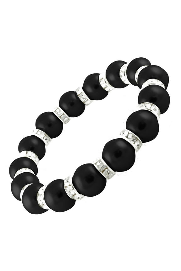 Silver Alloy Black Pearl Bead Bracelet for Women, 8.5 Inch