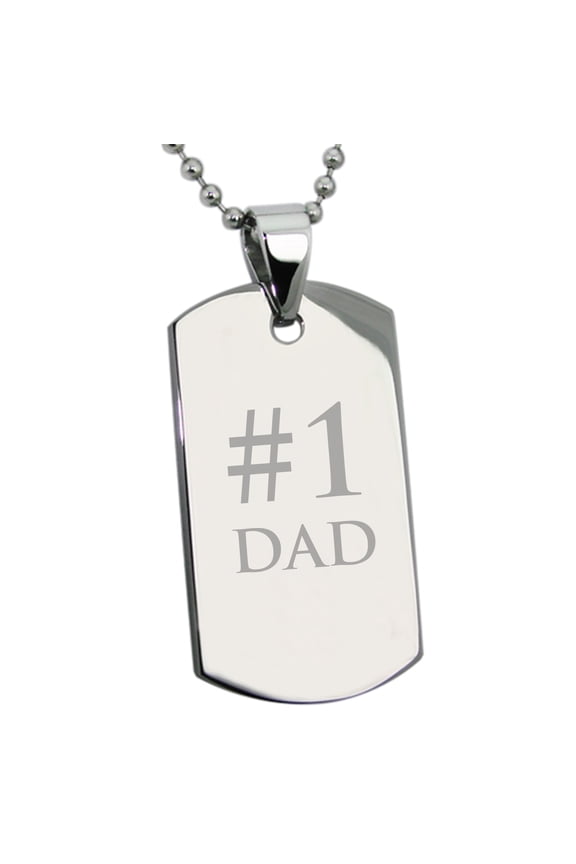 Stainless Steel #1 DAD Engraved Dog Tag Pendant Male