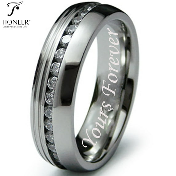 Tioneer Stainless Steel 316L CZ Wedding Band Ring Comfort Fit 6.Tioneer 5mm Yours Forever Engraved