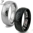 thumbnail image 1 of Tioneer Stainless Steel 316L Embossed Filigree Floral in Silver or Black Wedding Band Promise Ring Comfort Fit 8mm I Love You Engraved, 1 of 4