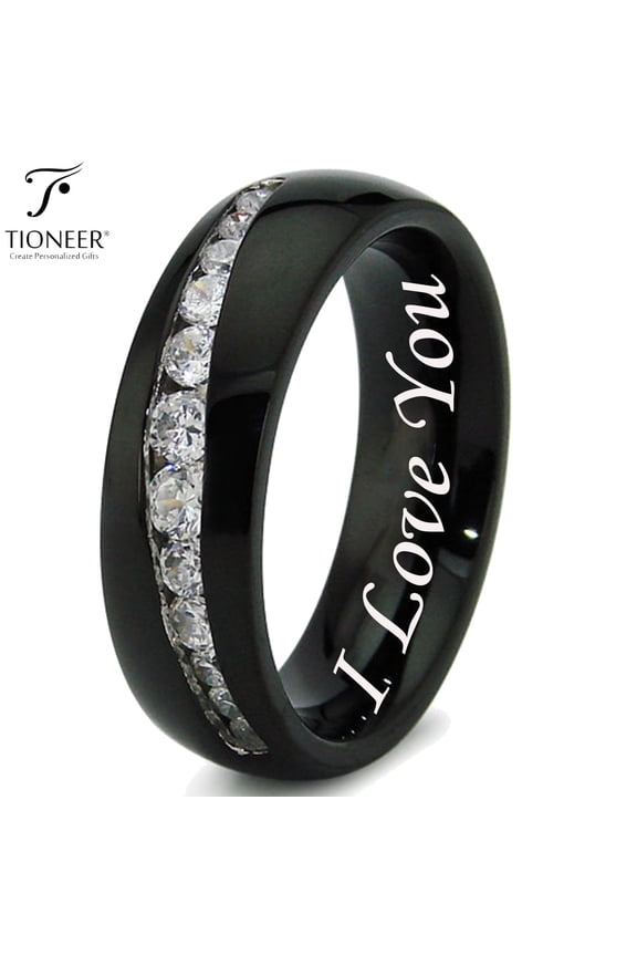 Stainless Steel 316L Tapered CZ Wedding Band Promise Ring Comfort I Love You Engraved 7mm