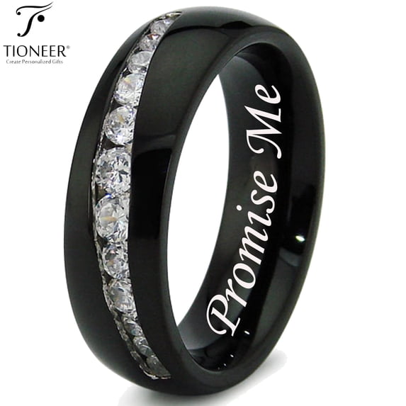 Tioneer Stainless Steel 316L Tapered Cubic Zirconia Wedding Band Promise Ring Comfort Fit7mmPromise Me Engraved