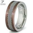 thumbnail image 1 of Tioneer Stainless Steel 316L Two-Tone Mesh Center Strip Wedding Band Promise Ring Comfort Fit 8MM Promise Me Engraved, 1 of 4