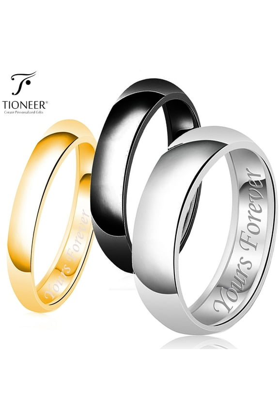 Stainless Steel 316L in Silver / 14K Gold / Black IP Plated Wedding Band Promise Ring Comfort Fit 3mm - 10mm Yours Forever Engraved