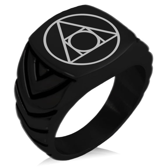 Tioneer Stainless Steel Alchemy Chevron Pattern Biker Style Polished Ring