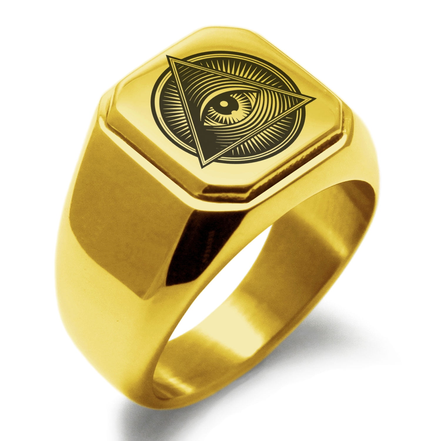 Men's Stainless Steel All-Seeing Eye Of God Ring - Vintage Signet Biker Jewelry Unisex Design