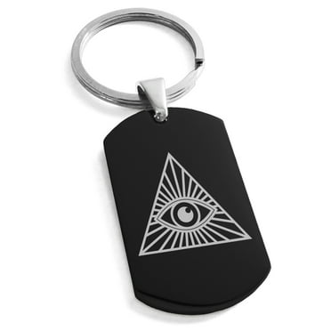 Tioneer Stainless Steel All Seeing Eye Engraved Dog Tag Keychain Keyring