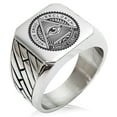 thumbnail image 1 of Tioneer Stainless Steel All Seeing Eye Novus Ordo Seclorum Geometric Pattern Biker Style Polished Ring, 1 of 1