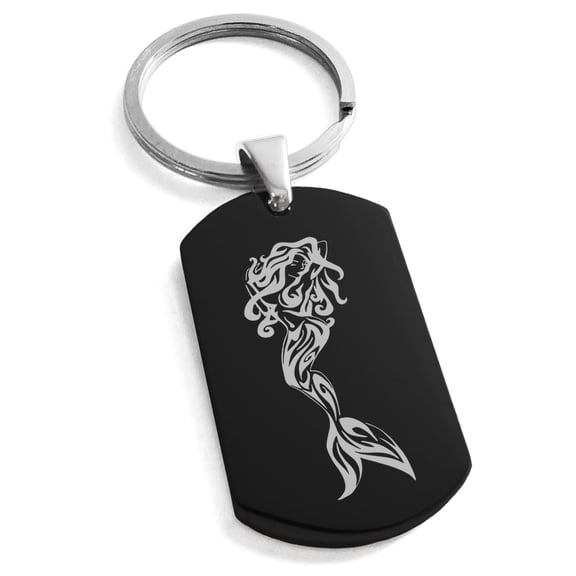 Tioneer Stainless Steel Alluring Mermaid Engraved Dog Tag Keychain Keyring