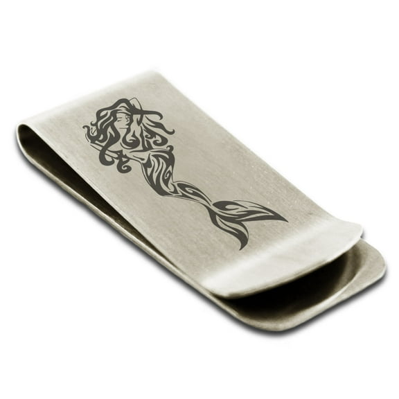 Tioneer Stainless Steel Alluring Mermaid Engraved Money Clip Holder