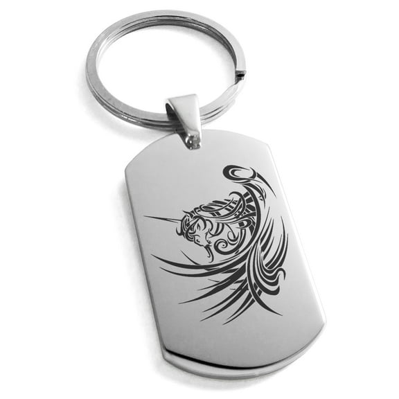 Tioneer Stainless Steel Almighty Alicorn Engraved Dog Tag Keychain Keyring