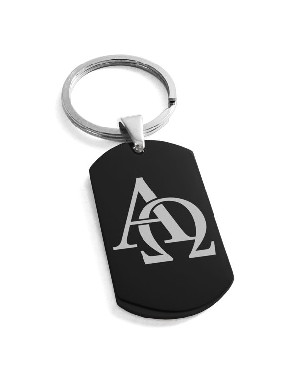 Stainless Steel Alpha & Omega Engraved Dog Tag Keychain Keyring