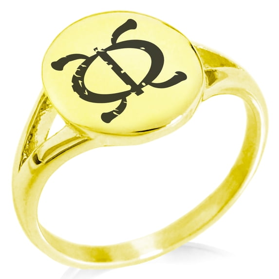 Tioneer Stainless Steel Ancient Tribal Perseverance Rune Minimalist Oval Top Polished Statement Signet Ring