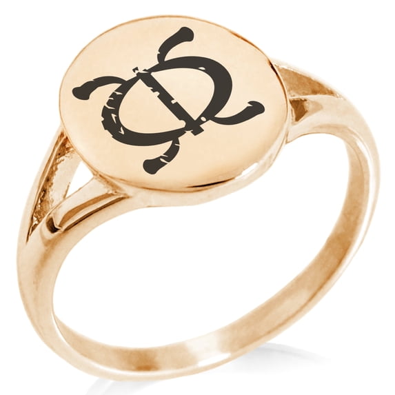 Tioneer Stainless Steel Ancient Tribal Perseverance Rune Minimalist Oval Top Polished Statement Signet Ring