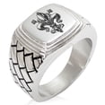 thumbnail image 1 of Tioneer Stainless Steel Antiue Fleur De Lis Geometric Pattern Step-Down Biker Style Polished Ring, 1 of 5