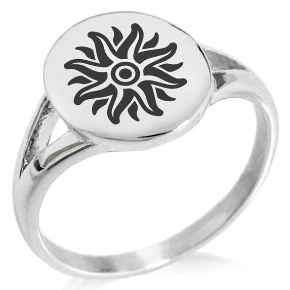 Tioneer Stainless Steel Apollo Greek God of Sun Minimalist Oval Top Polished Statement Signet Ring