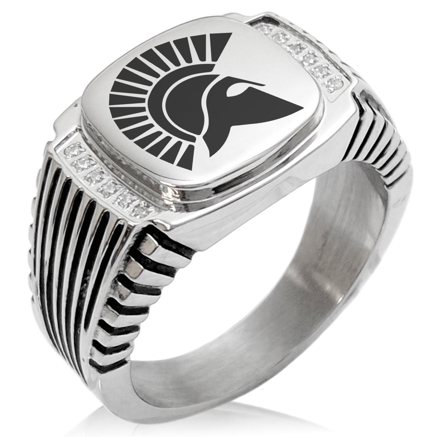 Tioneer Stainless Steel Ares Greek God of War CZ Ribbed Needle Stripe ...
