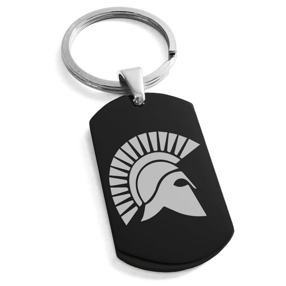Tioneer Stainless Steel Ares Greek God of War Engraved Dog Tag Keychain Keyring