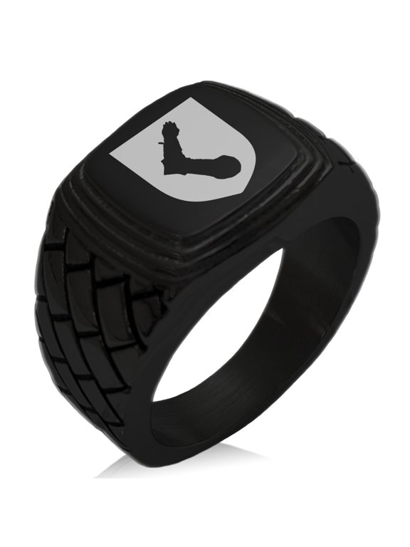 Stainless Steel Arm Armor Leadership Coat of Arms Shield Geometric Pattern Step-Down Biker Style Polished Ring