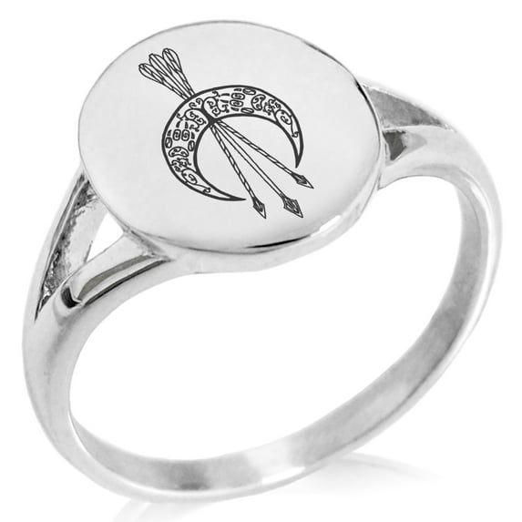Tioneer Stainless Steel Artemis Greek Goddess of Moon Minimalist Oval Top Polished Statement Signet Ring