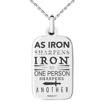 Tioneer Stainless Steel As Iron Sharpens Iron Proverbs 27:17 Engraved Small Rectangle Dog Tag Charm Pendant Necklace