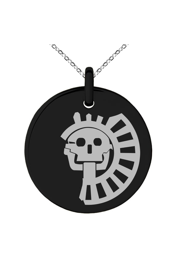 Stainless Steel Aztec Chief Tribe Rune Engraved Small Medallion Circle Charm Pendant Necklace