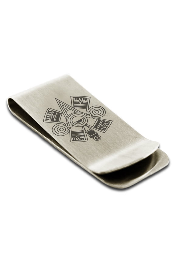 Stainless Steel Aztec Ollin Third Eye Rune Engraved Money Clip Credit Card Holder