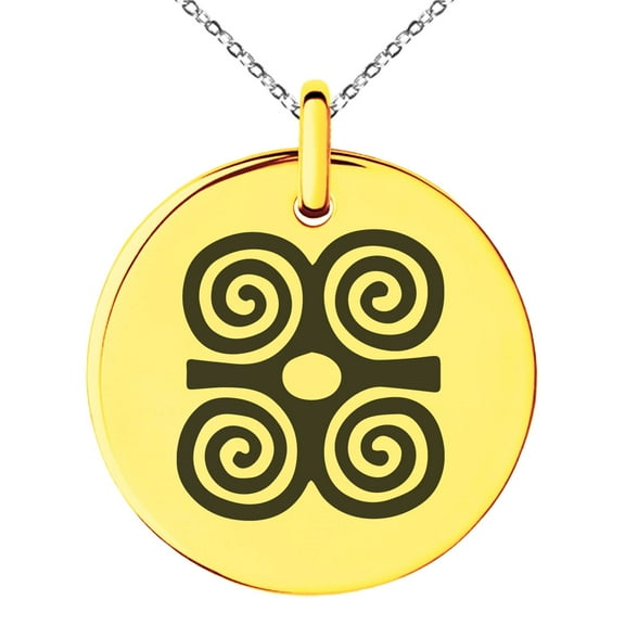 Tioneer Stainless Steel Aztec Strength Rune Engraved Small Medallion Circle Charm Pendant Necklace