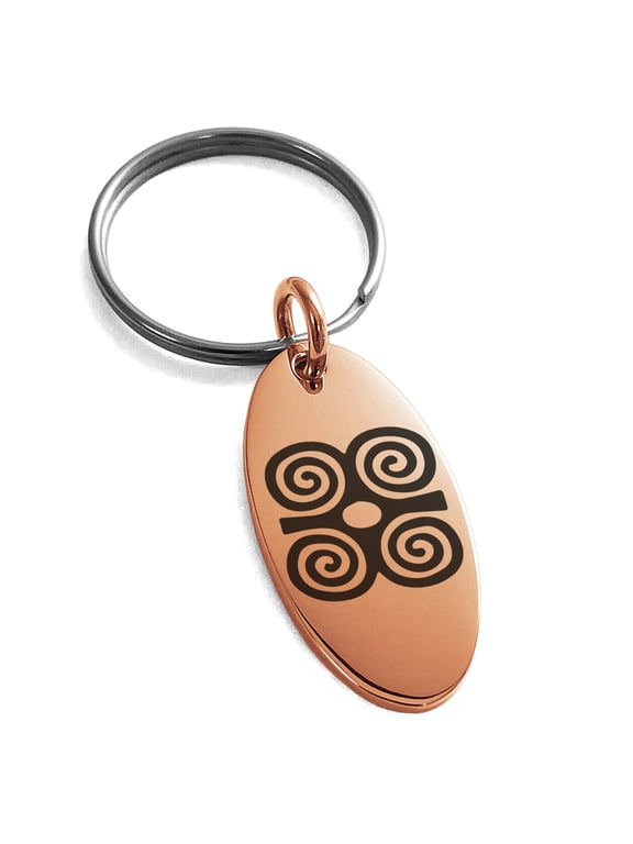 Stainless Steel Aztec Strength Rune Engraved Small Oval Charm Keychain Keyring