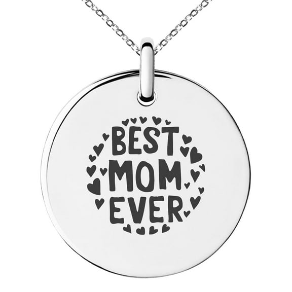 Tioneer Stainless Steel Best Mom Ever Small Medallion Circle Charm Pendant Necklace