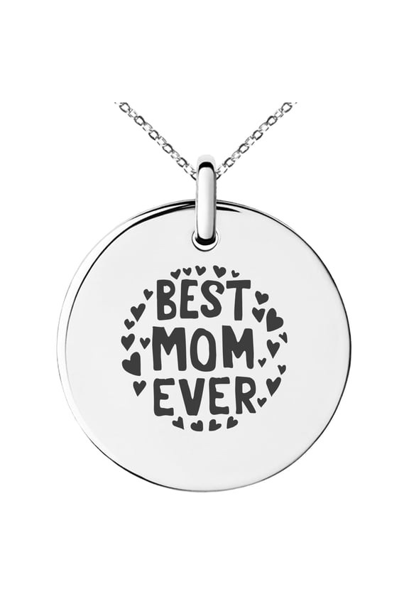 Stainless Steel Best Mom Ever Small Medallion Circle Charm Pendant Necklace