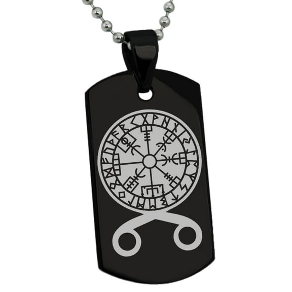 Tioneer Stainless Steel Binding Vegvisir Troll Cross Runic Viking Engraved Dog Tag Pendant Necklace