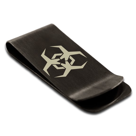 Tioneer Stainless Steel Biohazard Malware Engraved Money Clip Credit Card Holder